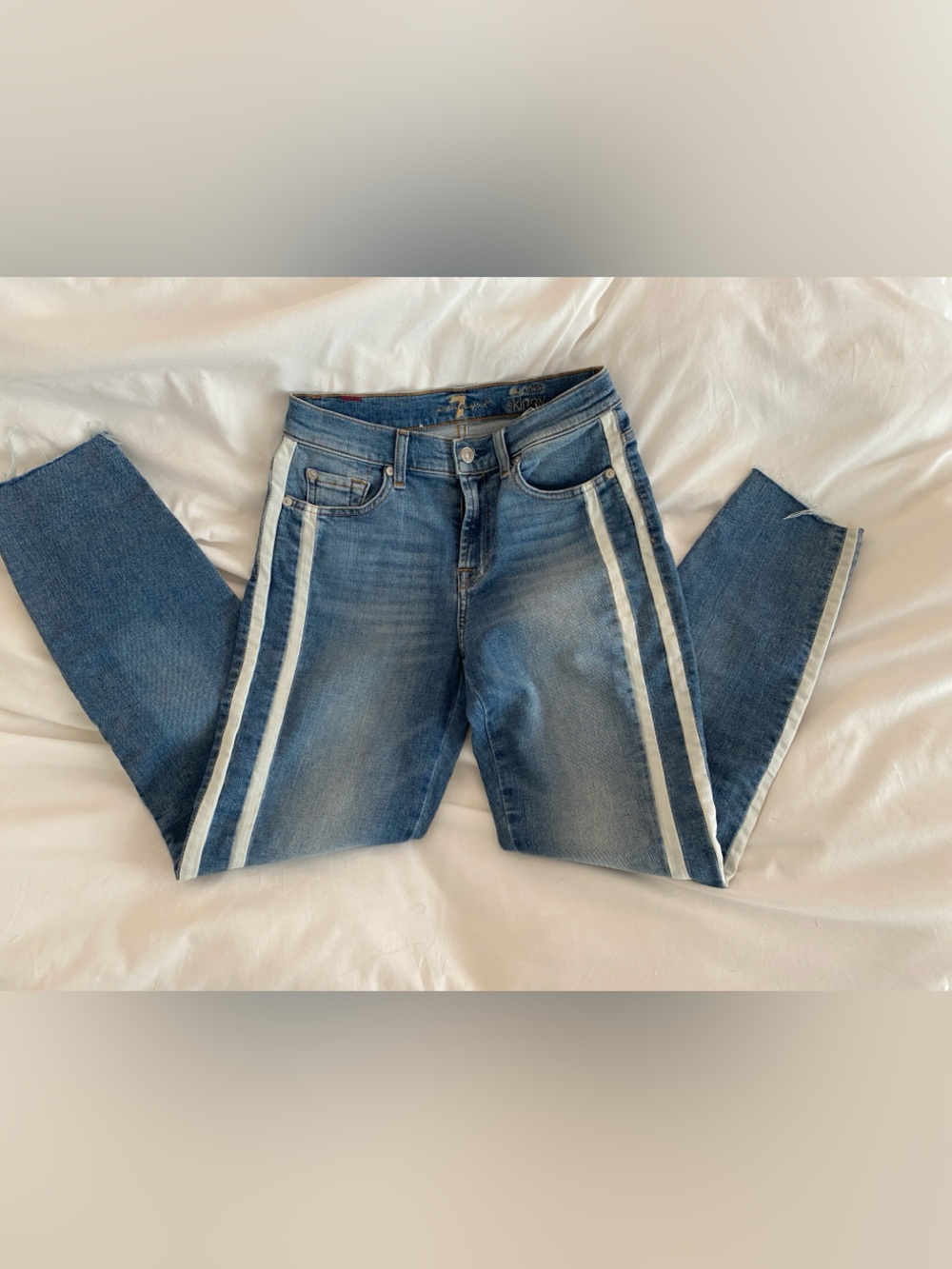 7 For All Mankind white stripe skinny straight jeans